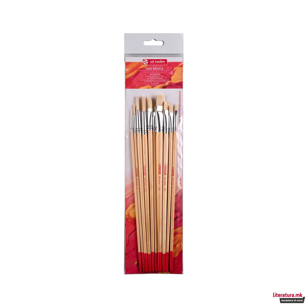 Сет од 10 четки од природни влакна, Talens Art Creation - Hog Bristle 