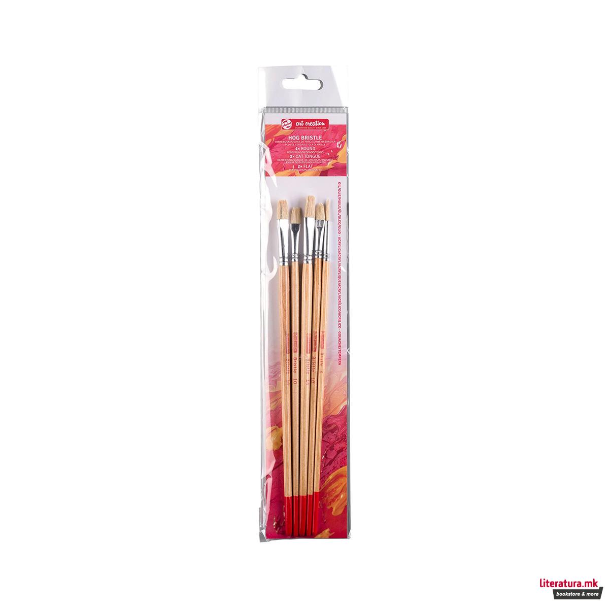 Сет од 5 четки од природни влакна, Talens Art Creation - Hog Bristle 