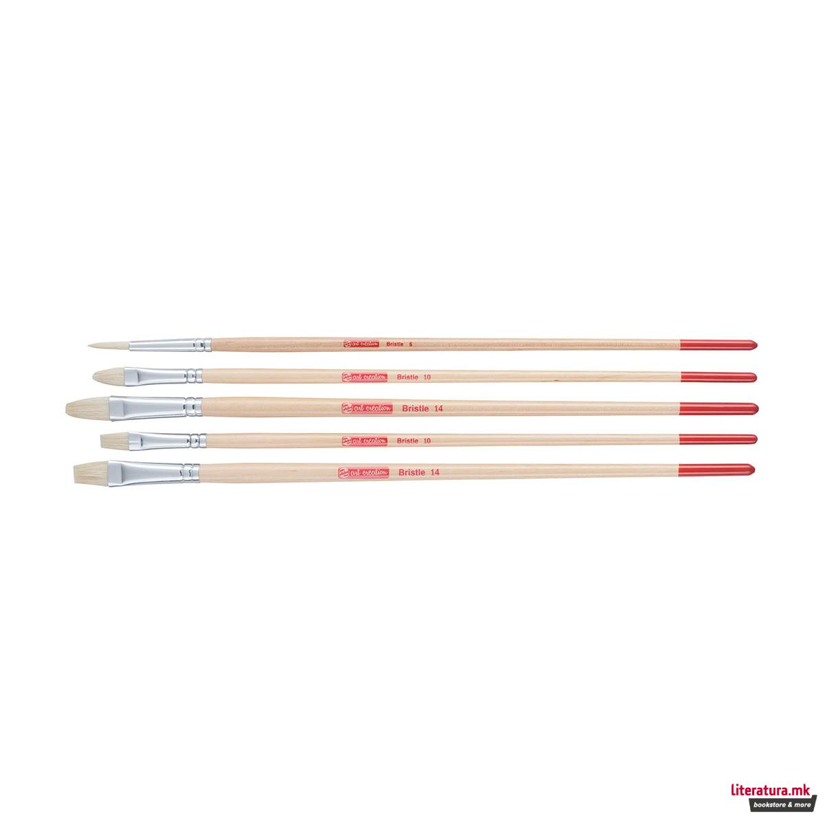 Сет од 5 четки од природни влакна, Talens Art Creation - Hog Bristle 