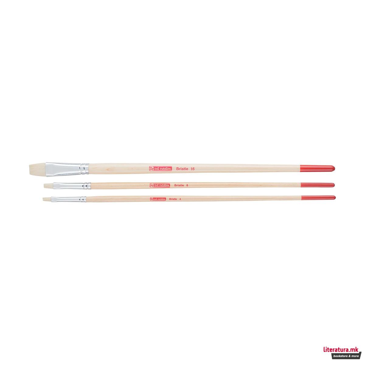 Сет од 3 рамни четки од природни влакна, Talens Art Creation - Hog Bristle 