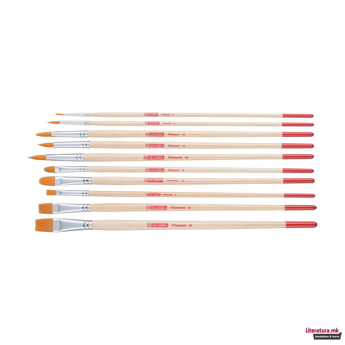 Сет од 10 четки од синтетички влакна, Talens Art Creation - Polyester 