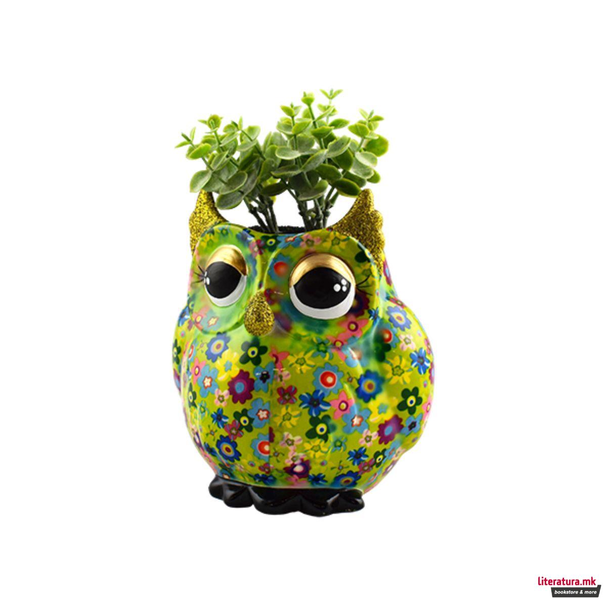 Саксија за цвеќе, Olive, зелена со цветчиња, М 