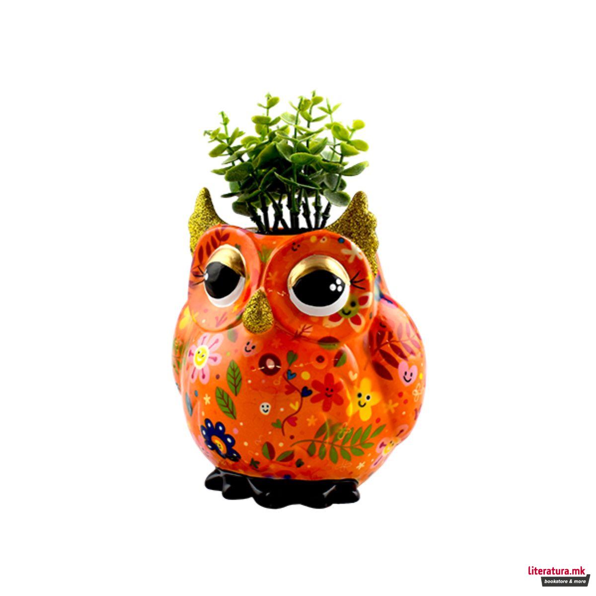 Саксија за цвеќе, Olive, портокалова со цветчиња, М 