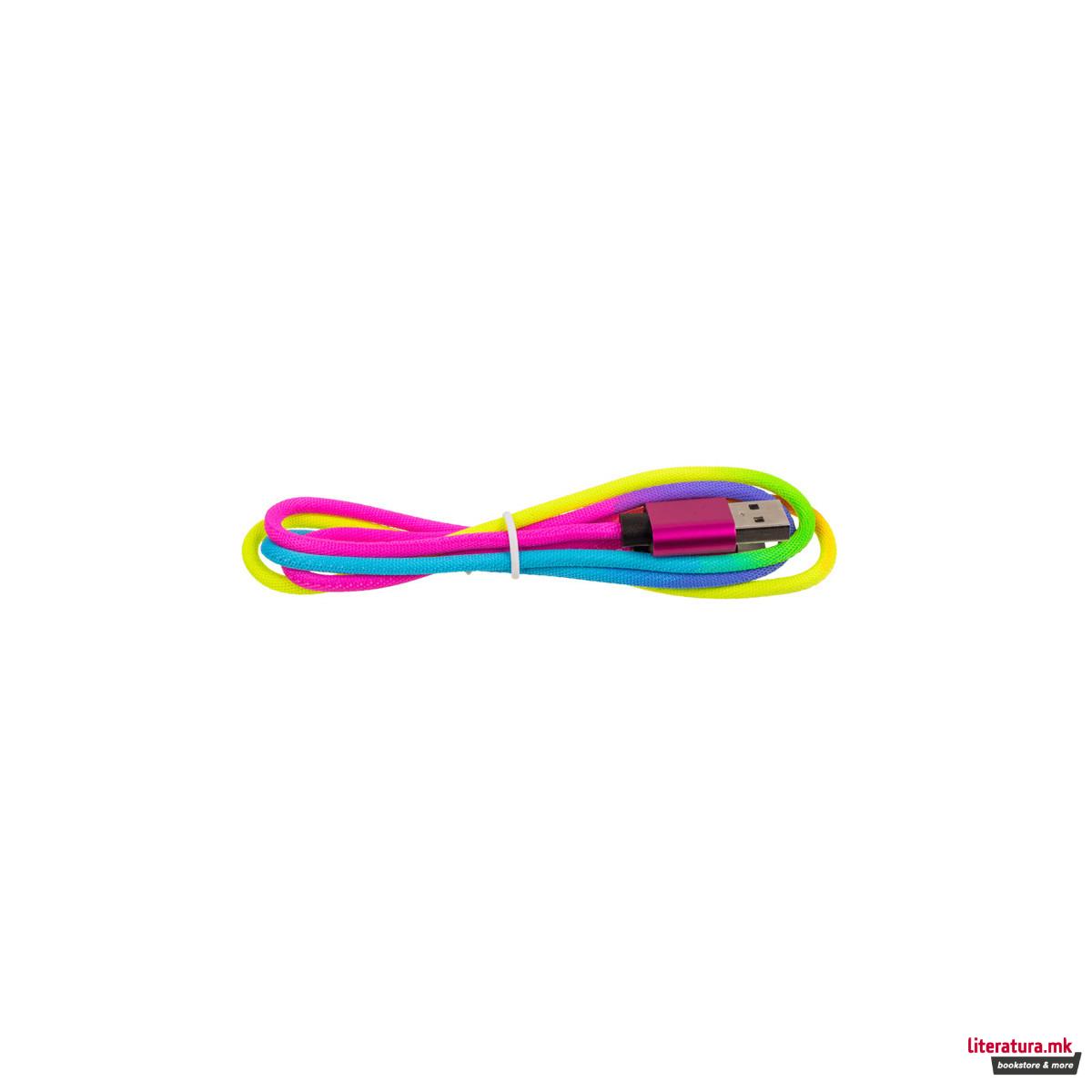 USB кабел за различни уреди - Rainbow (iPhone/Type C/Micro), 1 m 