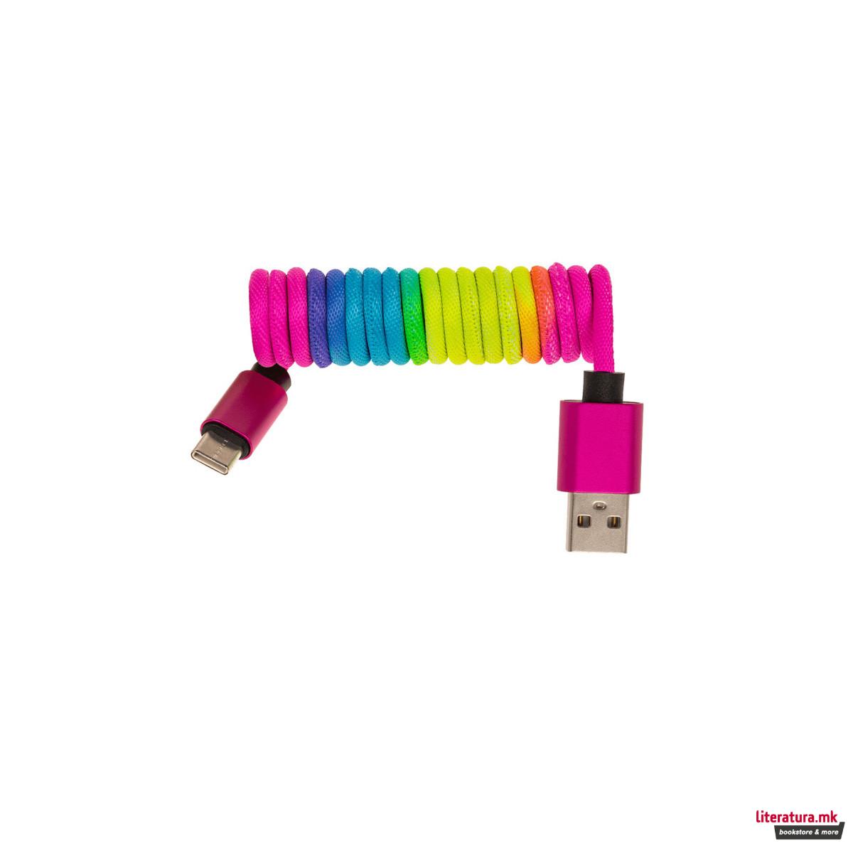 USB кабел за различни уреди - Rainbow (iPhone/Type C/Micro), 1 m 
