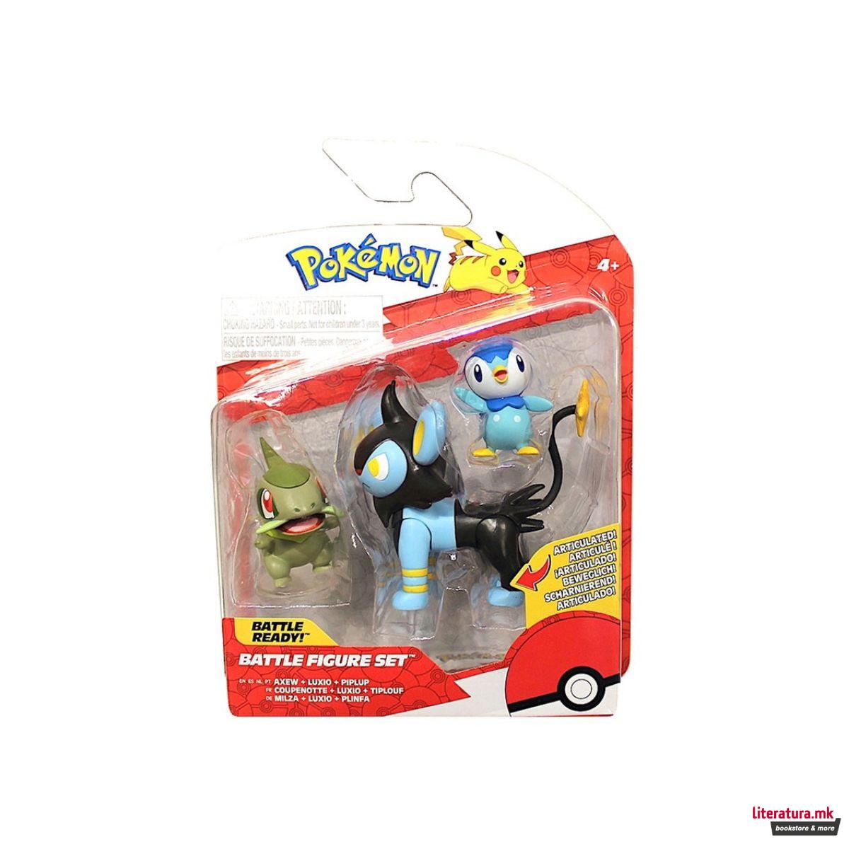 Сет фигури, Pokemon Battle Figure Set: Axew, Luxio, Piplup 