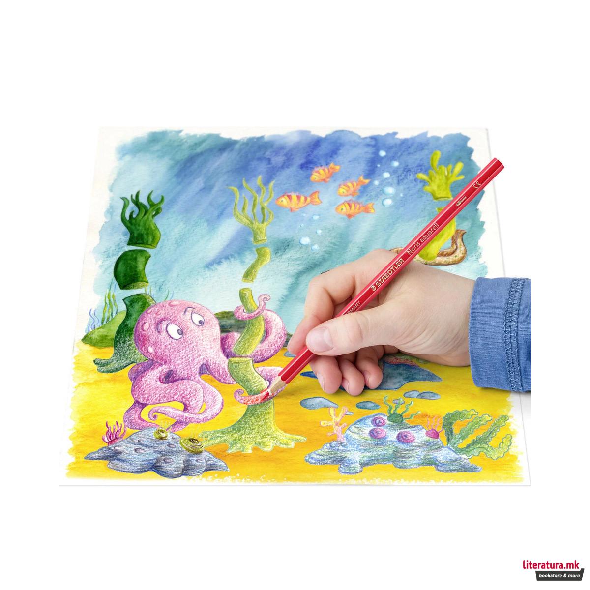 Сет од 24 дрвени акварели + четка, Noris® aquarell 