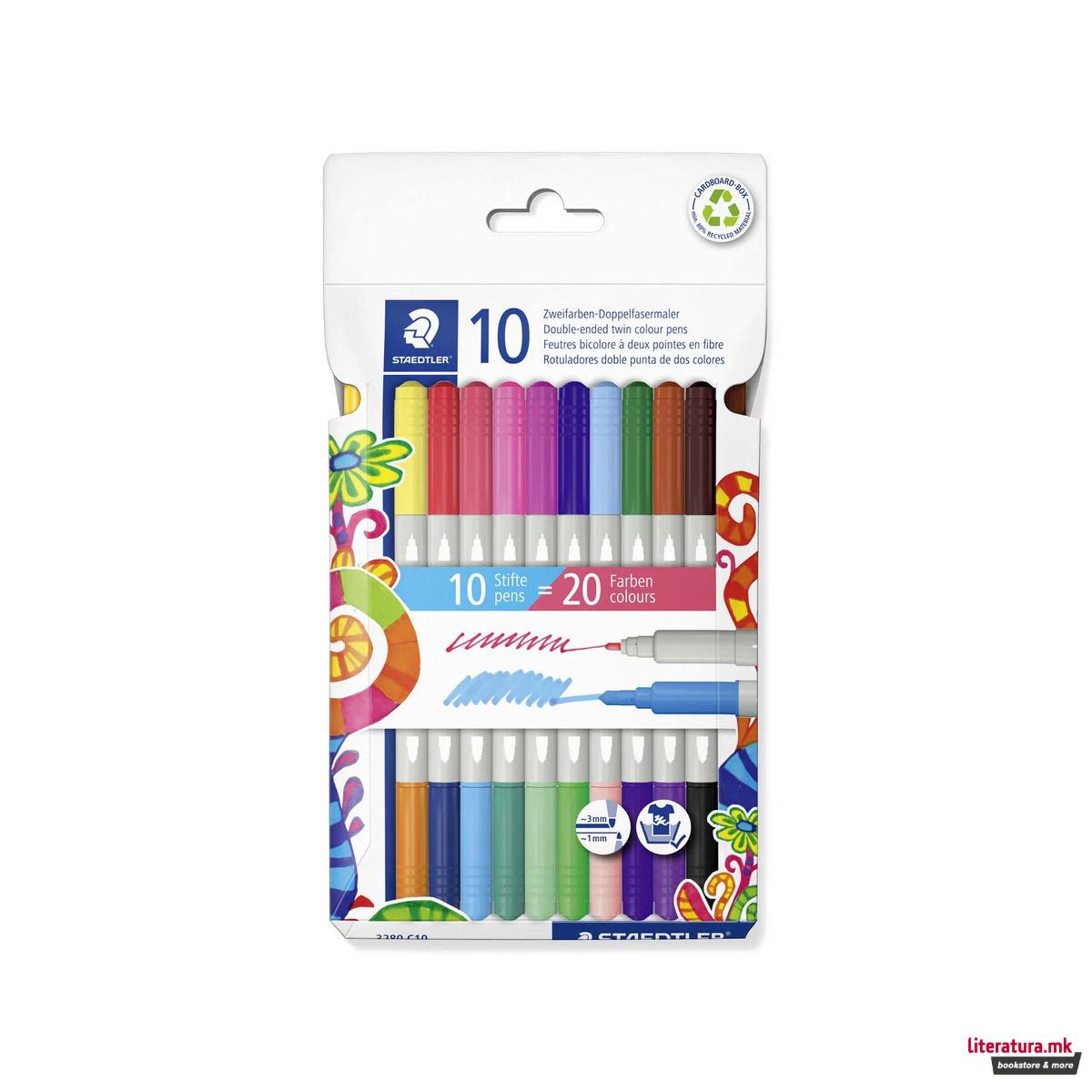 Сет од 10 двострани фломастери, STAEDTLER® 3280 