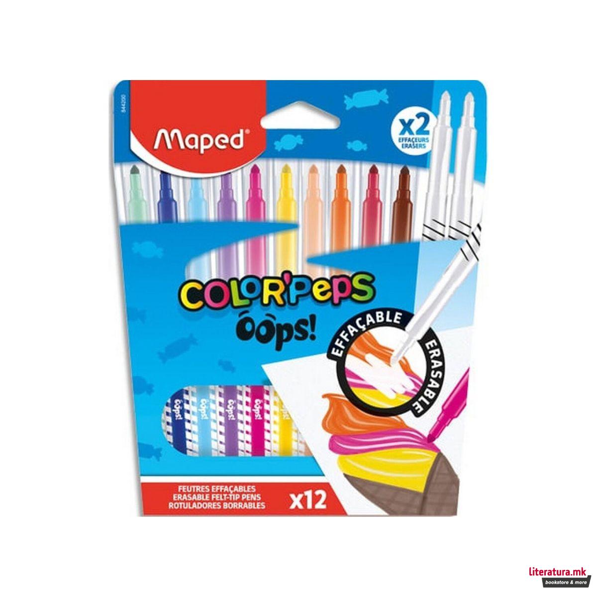 Сет од 12 фломастери кои се бришат, Color'Peps - Oops! 