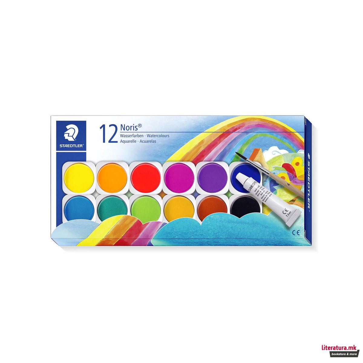 Сет од 12 водени боици + четка + бела боја, Noris® 888 