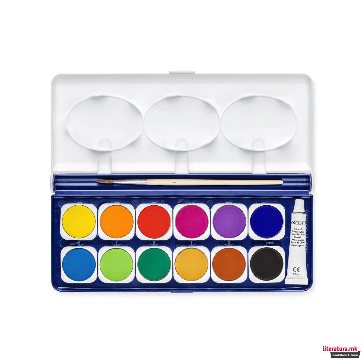 Сет од 12 водени боици + четка + бела боја, Noris® 888 