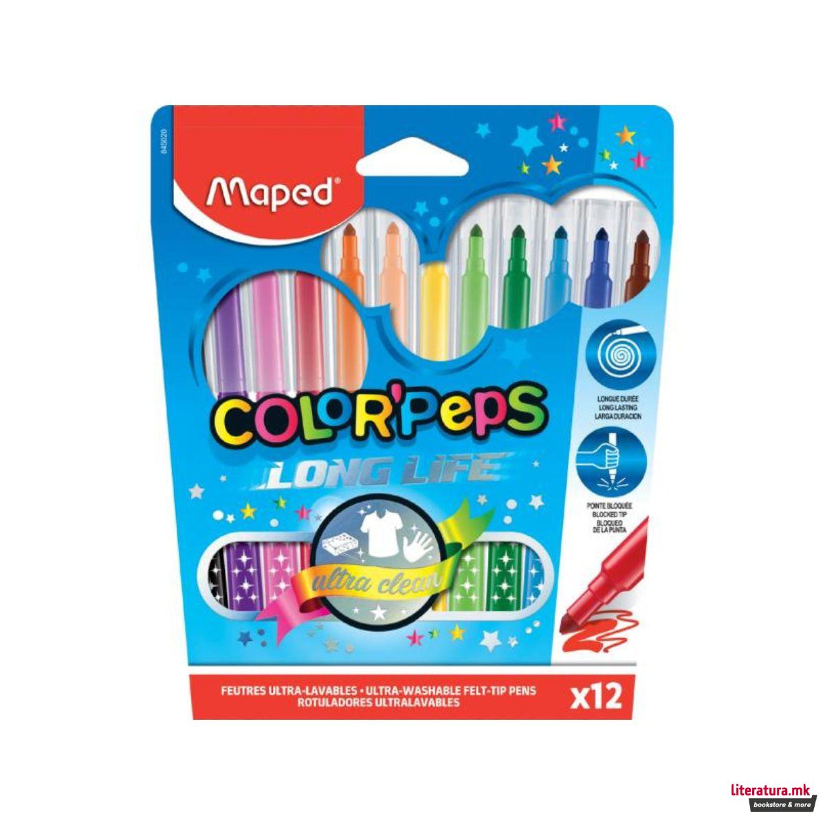 Сет од 12 фломастери - долготрајни, Color'Peps Long Life 