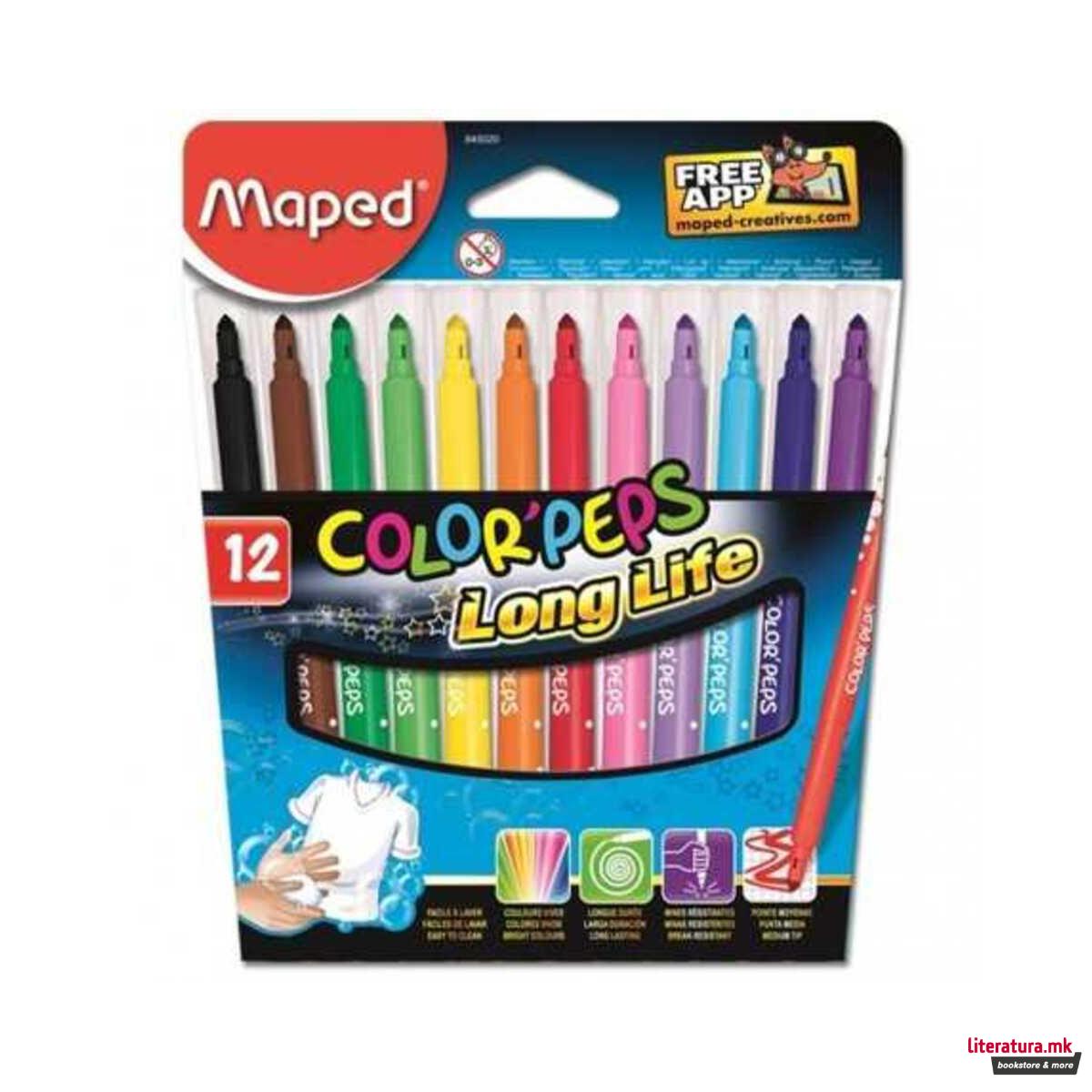 Сет од 12 фломастери - долготрајни, Color'Peps Long Life 