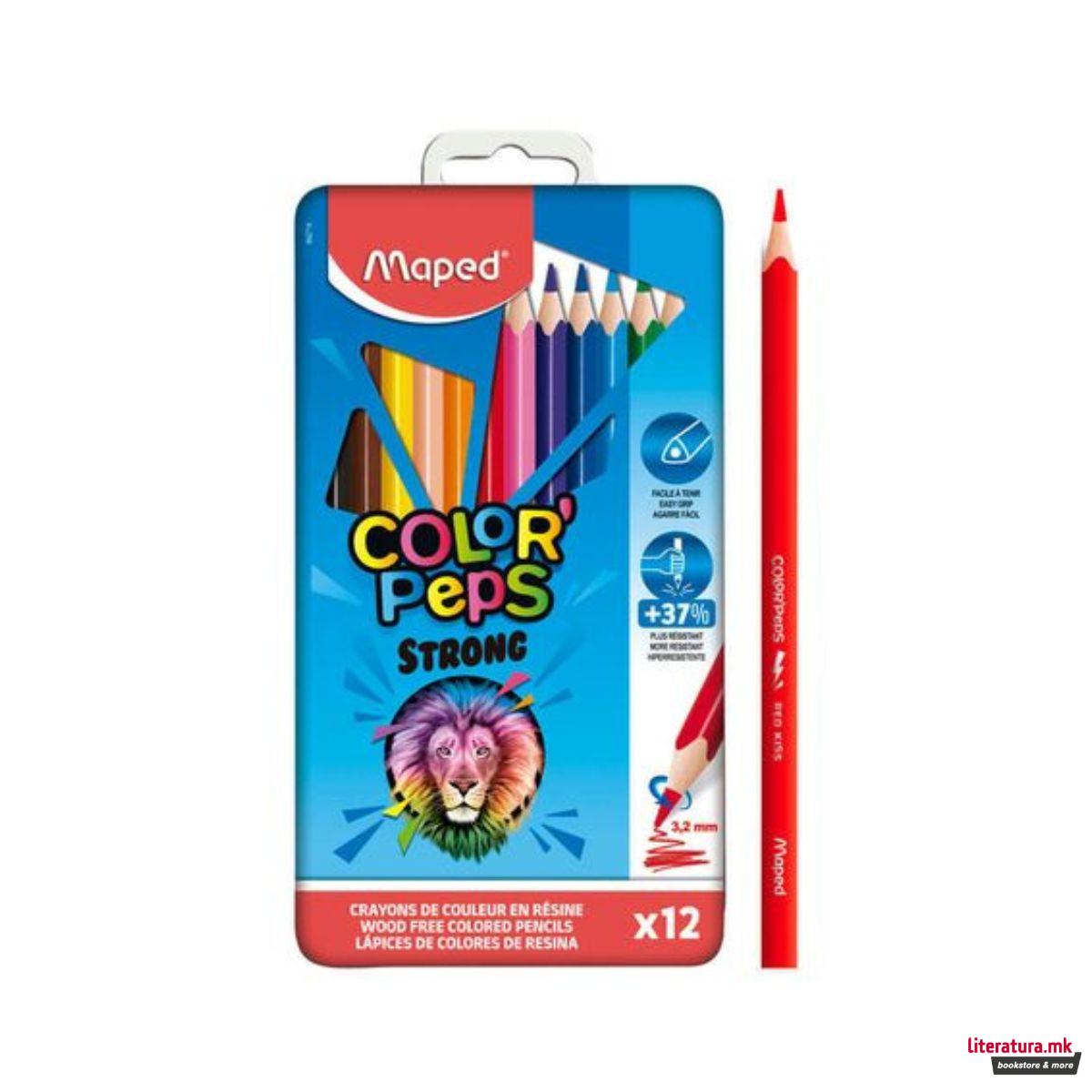 Сет од 12 дрвени боици, Color'Peps Strong 