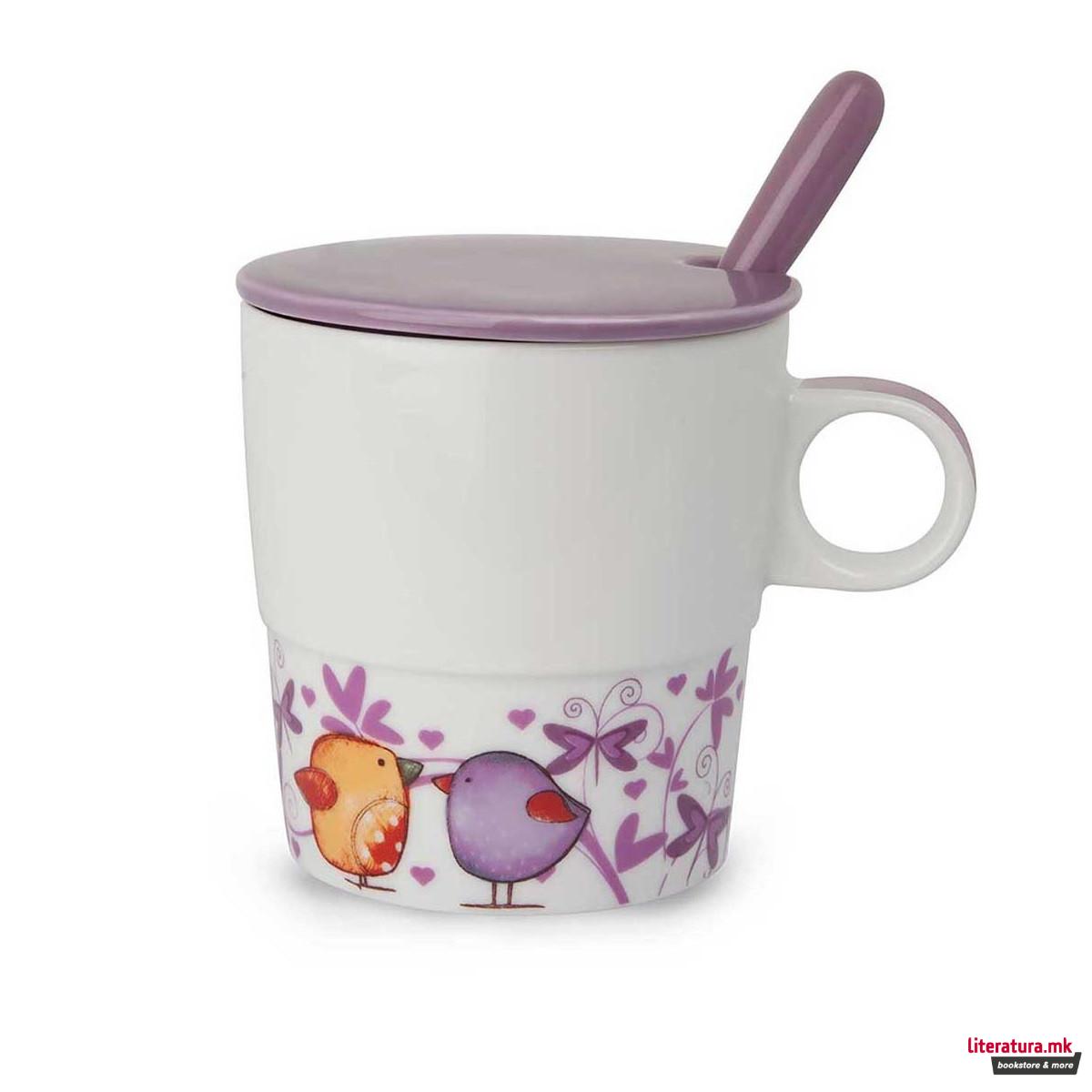 Шолја-инфузер со лажичка, Tea For Two - виолетова, 330мл 