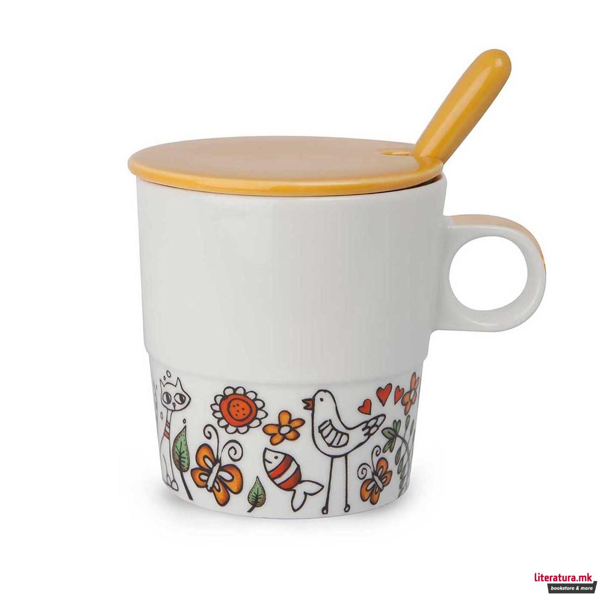 Шолја-инфузер со лажичка, Tea For Two - портокалова, 330мл