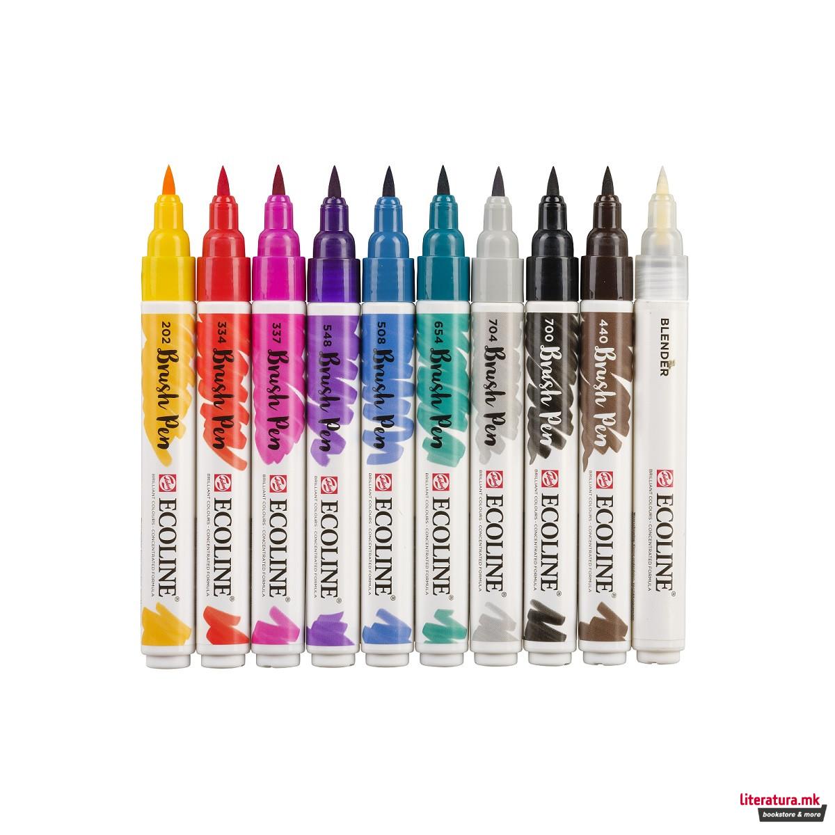 Сет од 10 брашпенс, ECOLINE, Brush Pen, Handlettering 