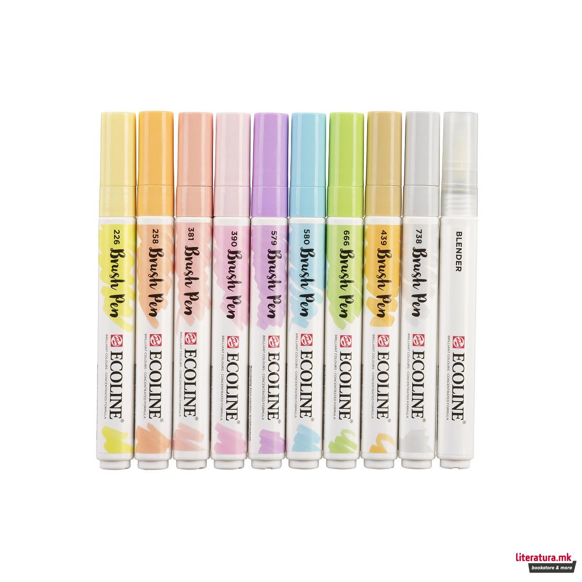 Сет од 10 брашпенс, ECOLINE, Brush Pen, Pastel 