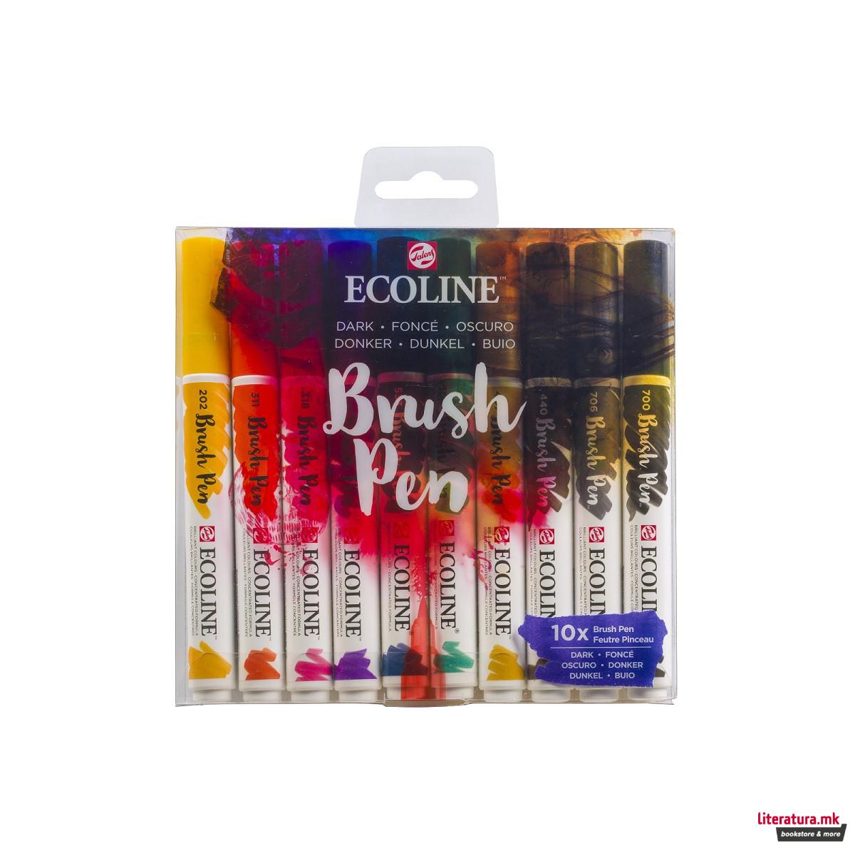 Сет од 10 брашпенс, ECOLINE, Brush Pen, Dark 
