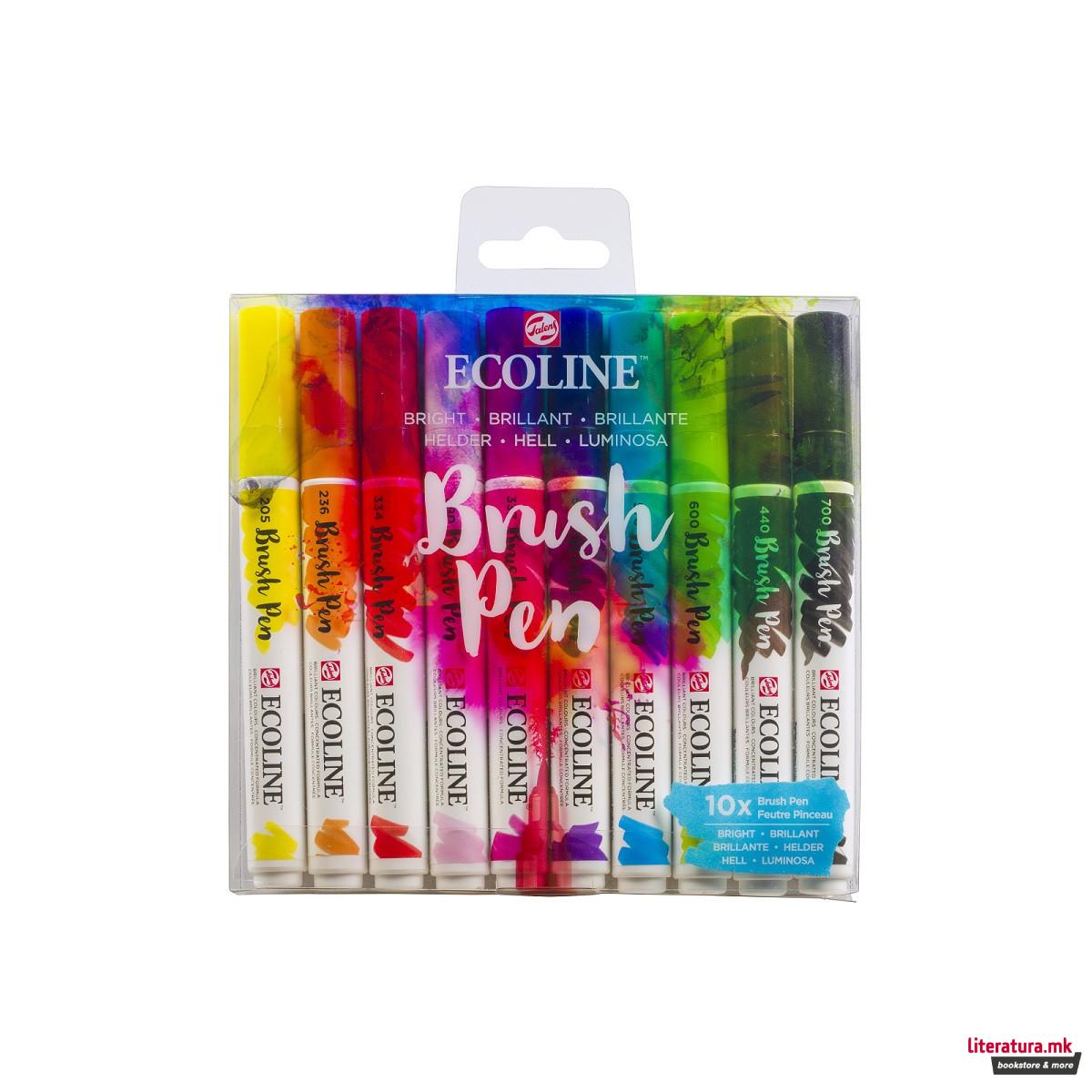 Сет од 10 брашпенс, ECOLINE, Brush Pen, Bright