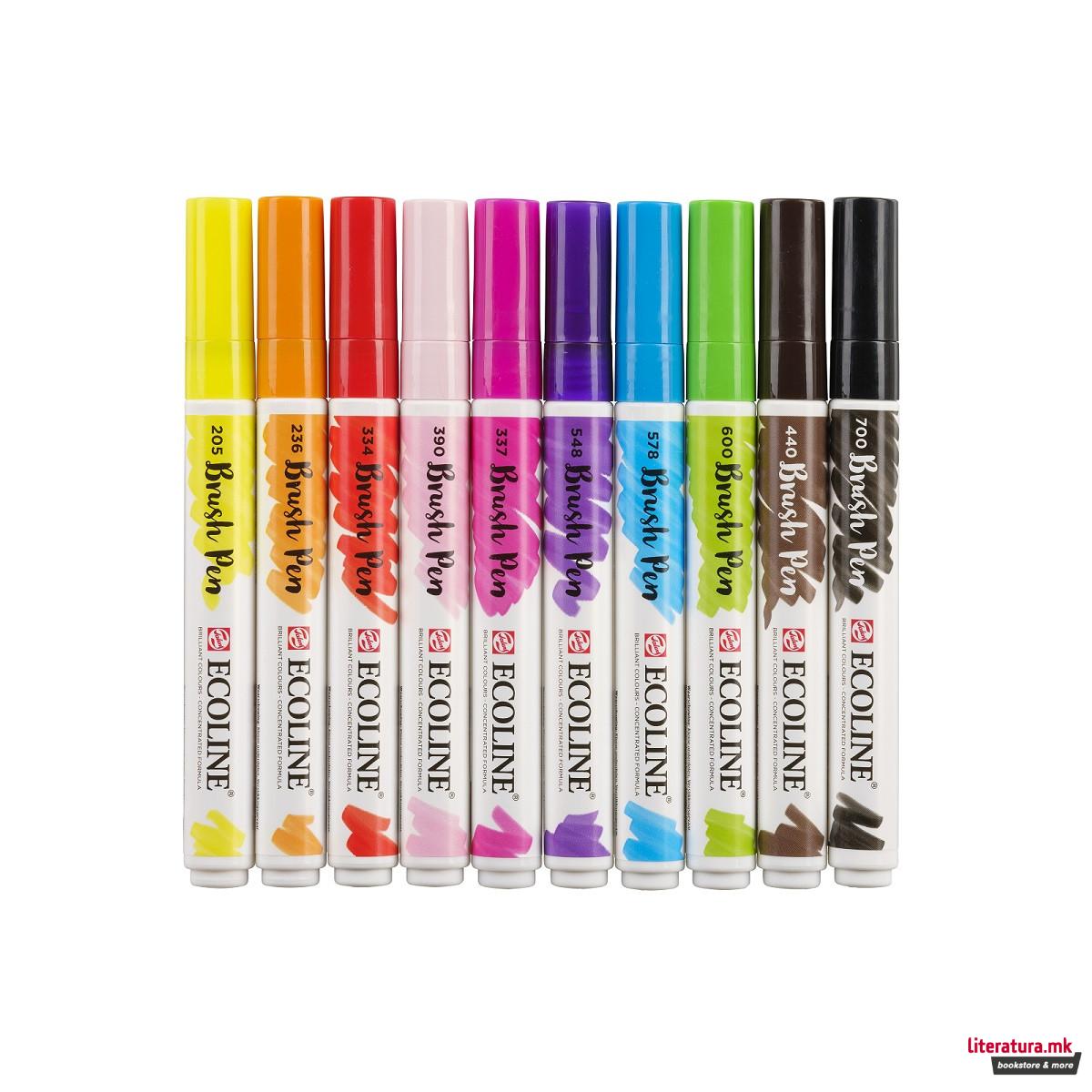 Сет од 10 брашпенс, ECOLINE, Brush Pen, Bright