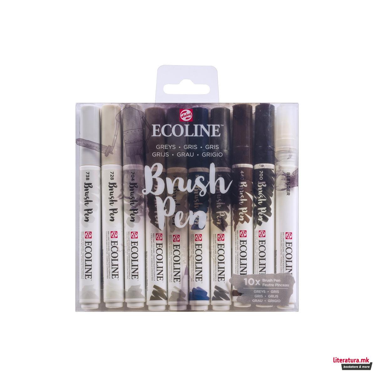Сет од 10 брашпенс, ECOLINE, Brush Pen, Greys 