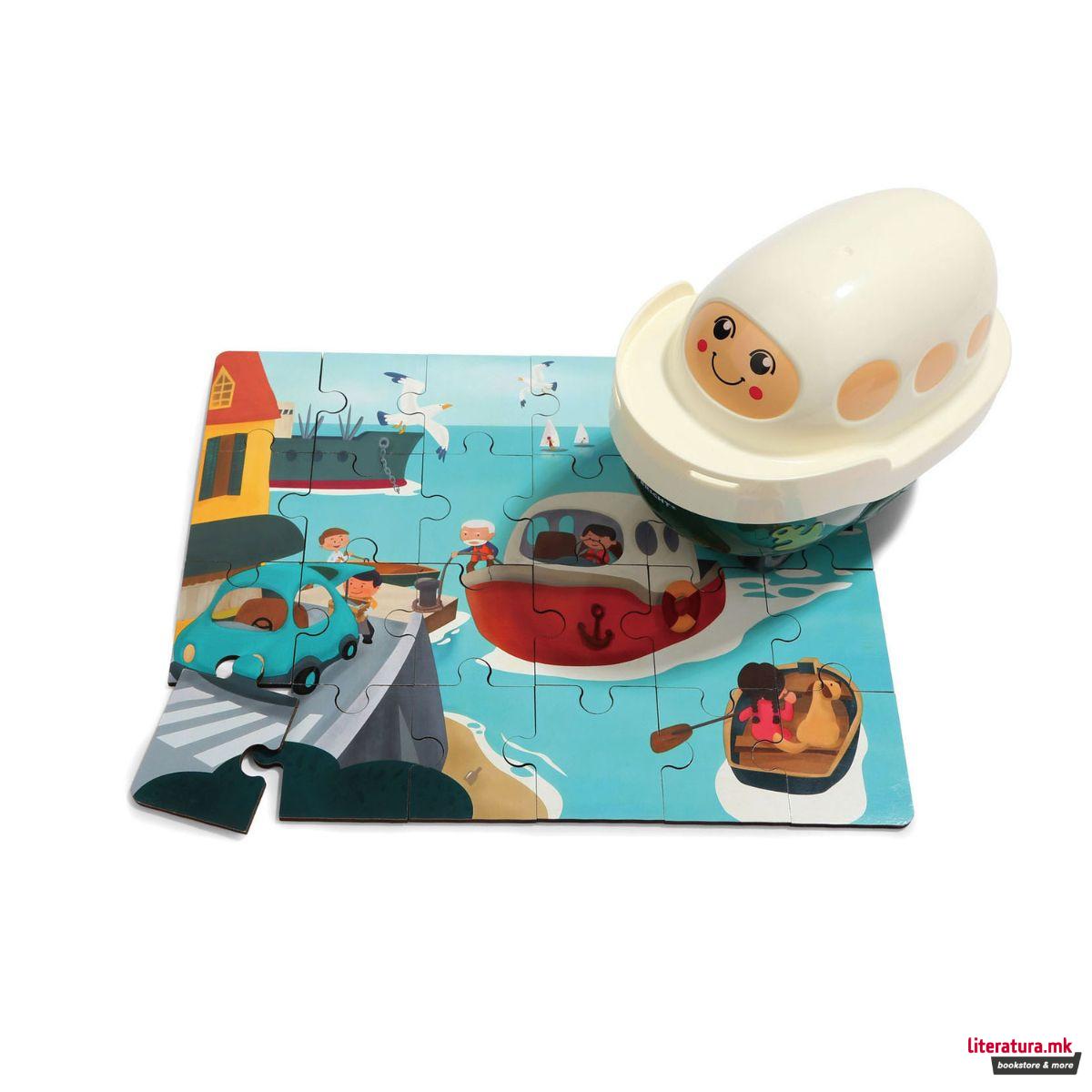 Дрвена сложувалка во играчка бротче - Пристаниште, 24 парчиња 