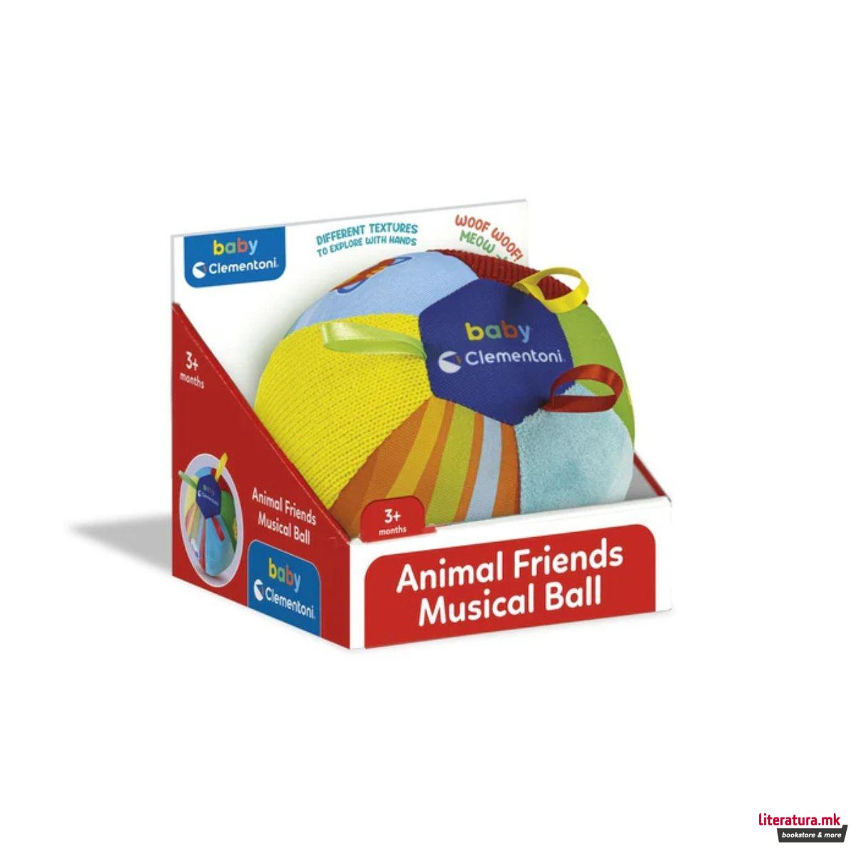 Едукативна мека топка, Baby Clementoni - Animal Friends Musical Ball 