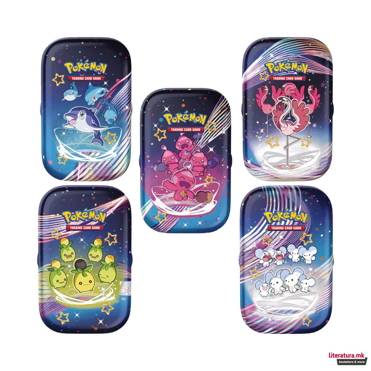 Карти за игра во мини метална кутија, Pokemon Scarlet & Violet Paldean Fates Min 