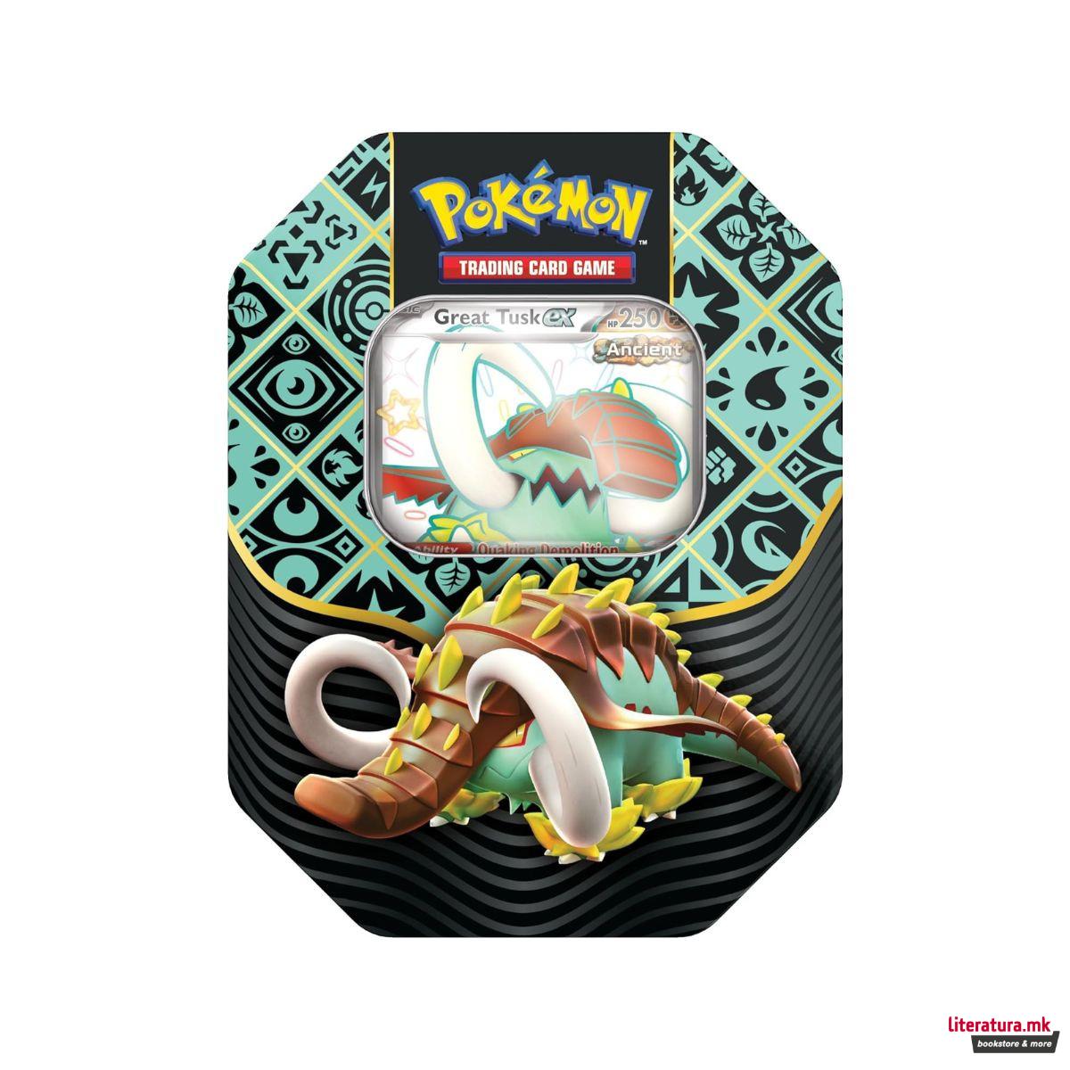 Карти за игра во метална кутија, Pokemon Scarlet & Violet 4.5 Paldean Fates Tin 