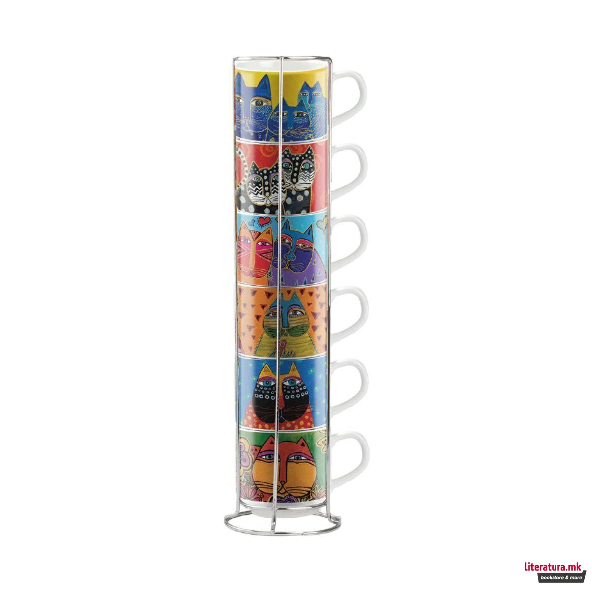 Сет од 6 шолји за еспресо + метален држач, Laurel Burch 