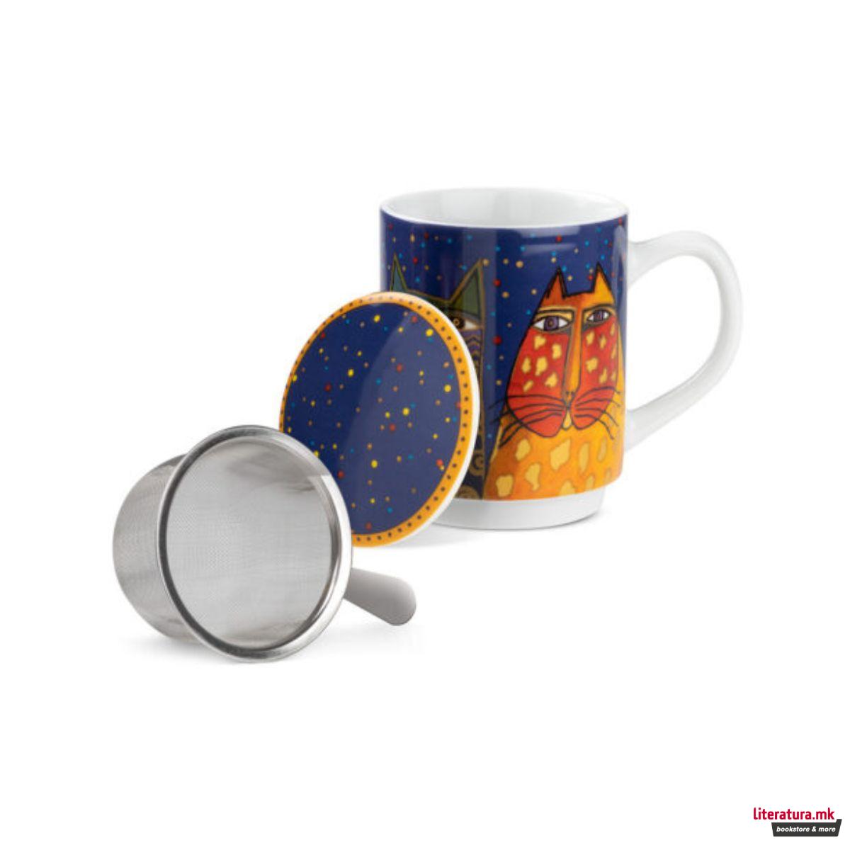 Шолја за чај со инфузер, Laurel Burch Blue, 350ml