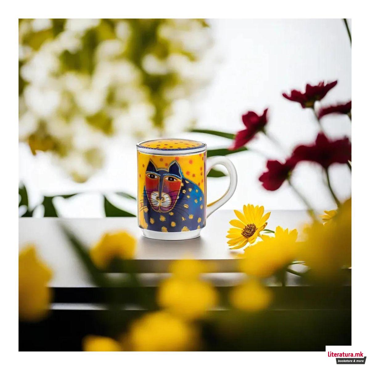 Шолја за чај со инфузер, Laurel Burch Yellow, 350ml 