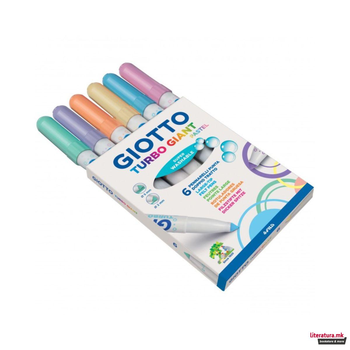 Сет фломастери, Giotto Turbo Giant Pastel, 1/6