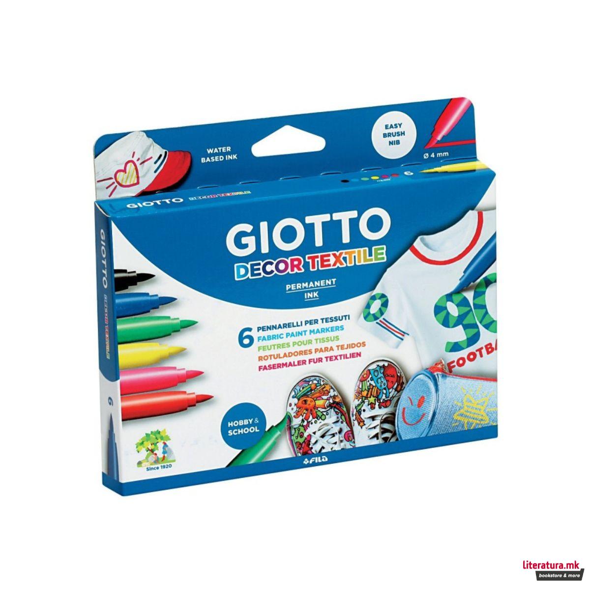 Сет фломастери за текстил, Giotto Décor Textile, 1/6 