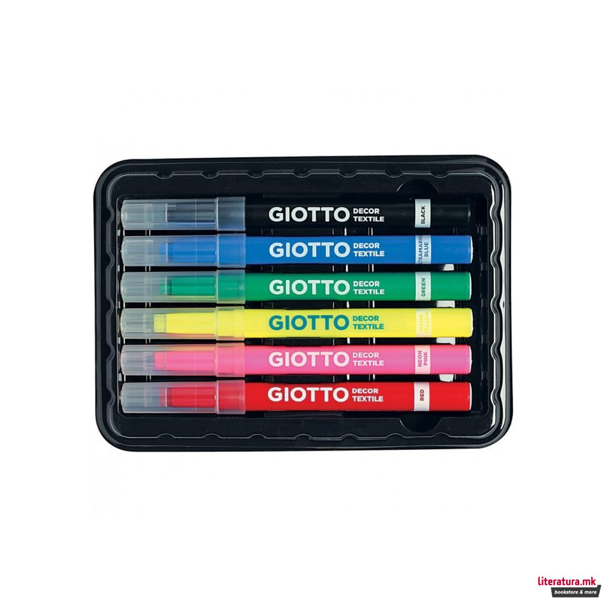 Сет фломастери за текстил, Giotto Décor Textile, 1/6 