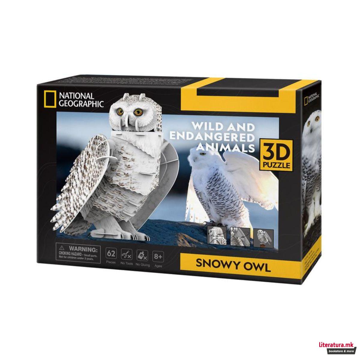 3D сложувалка, Cubic Fun: National Geographic - Snowy Owl, 62 парчиња 