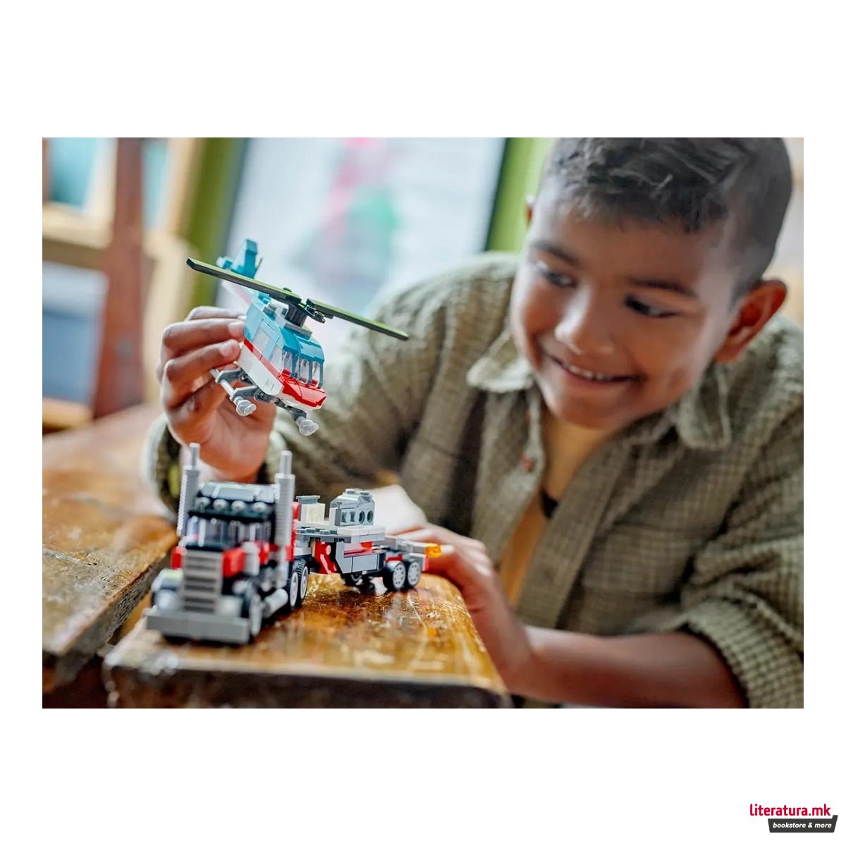 LEGO коцки, Creator 3 in 1, Flatbed Truck with Helicopter 