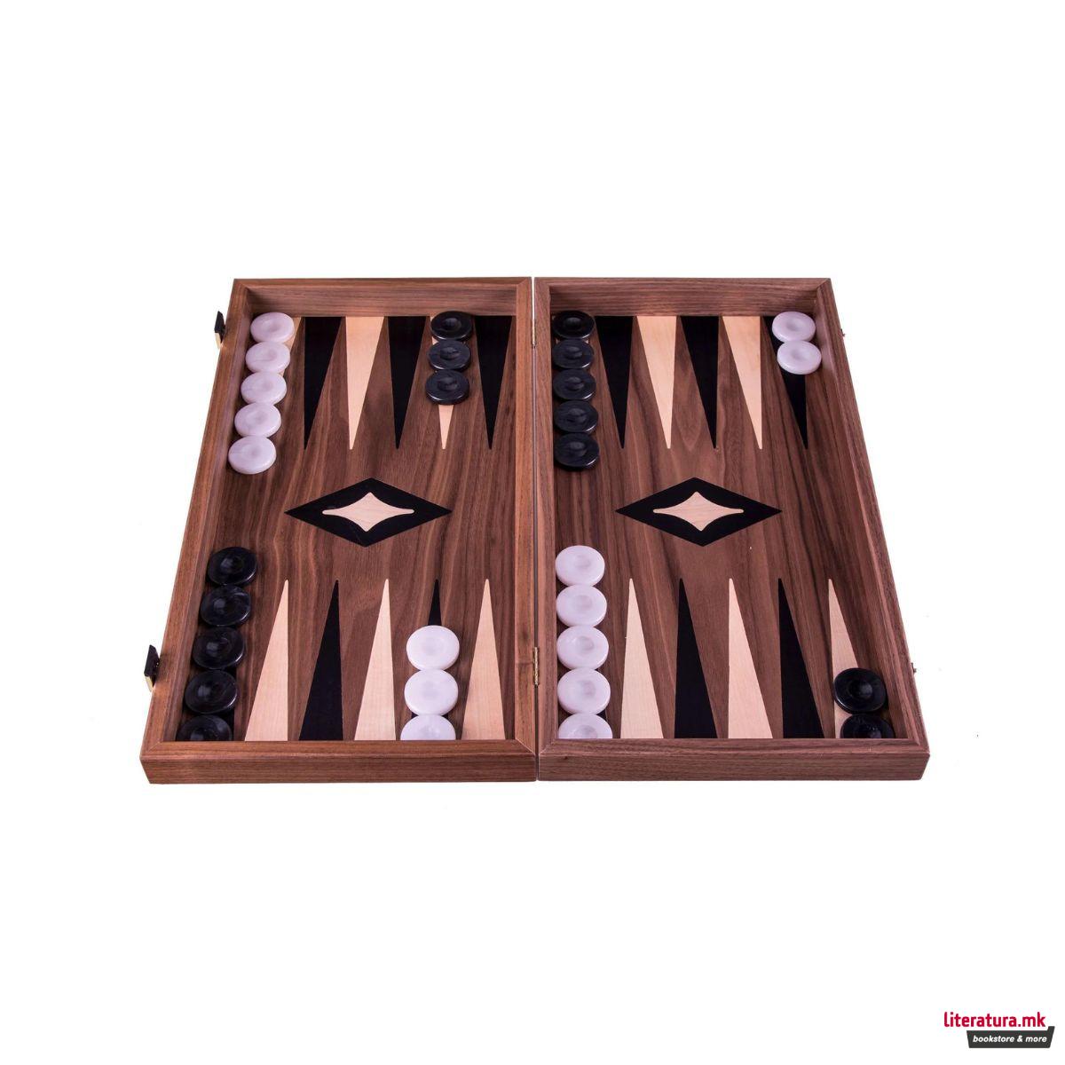 Сет за табла, American Walnut - Elegant Marquetry Design, среден 