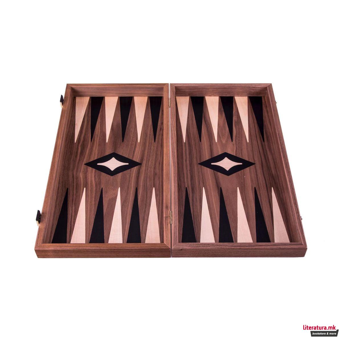 Сет за табла, American Walnut - Elegant Marquetry Design, среден 