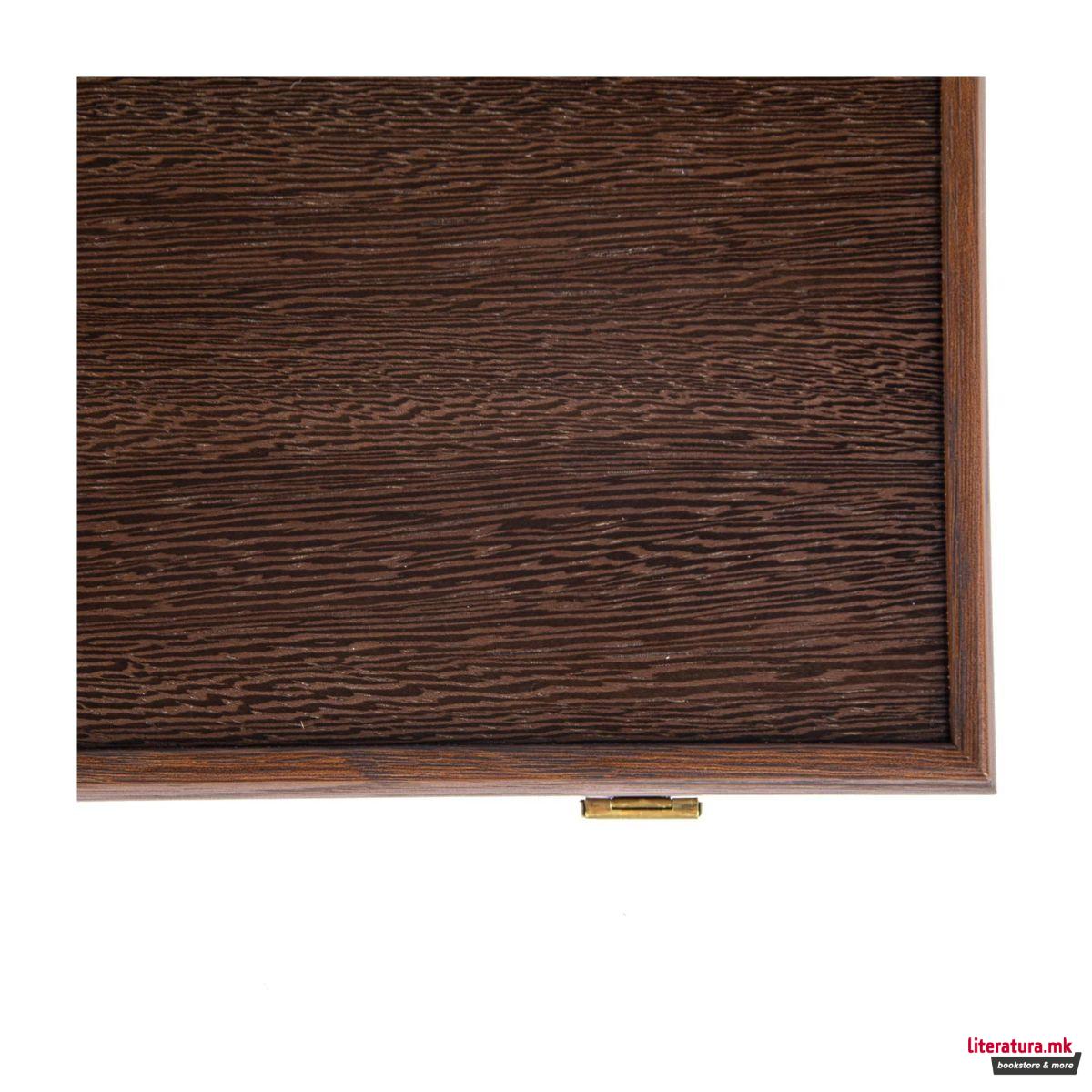 Сет за табла, Wenge & Walnut Burl - Elegant Marquetry Design, голем