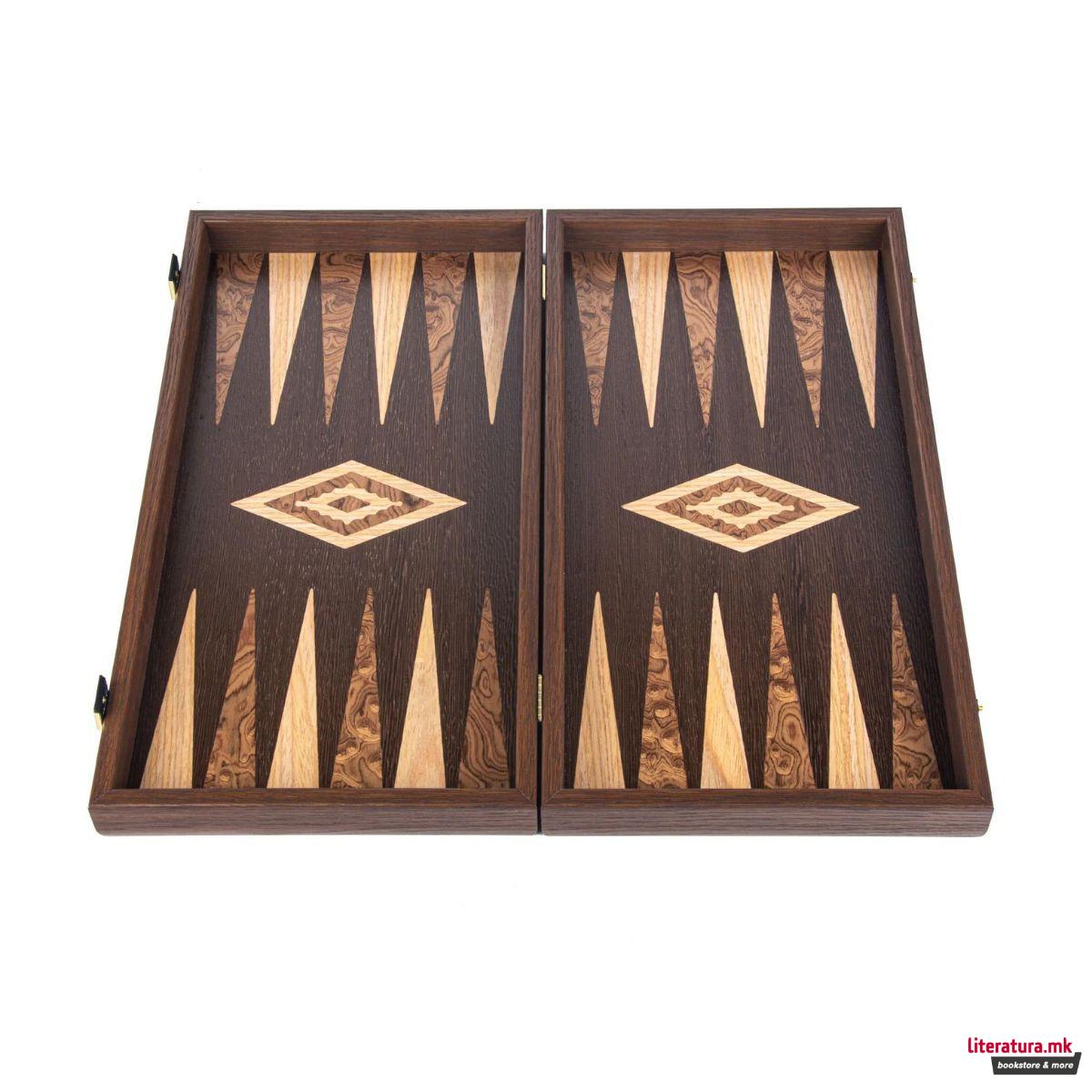 Сет за табла, Wenge & Walnut Burl - Elegant Marquetry Design, среден 