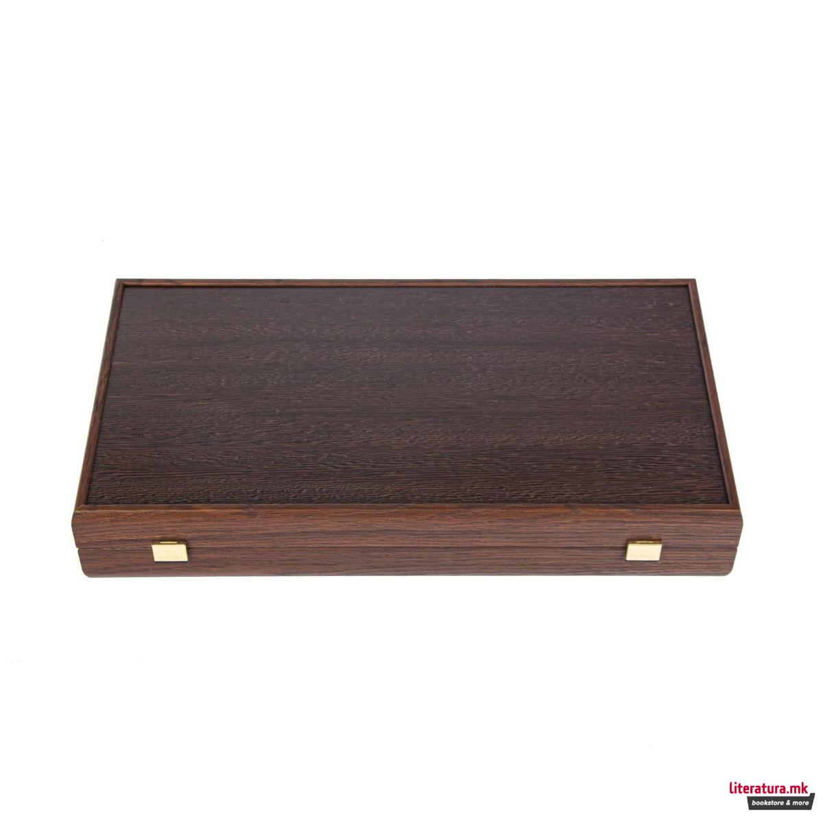 Сет за табла, Wenge & Walnut Burl - Elegant Marquetry Design, среден 