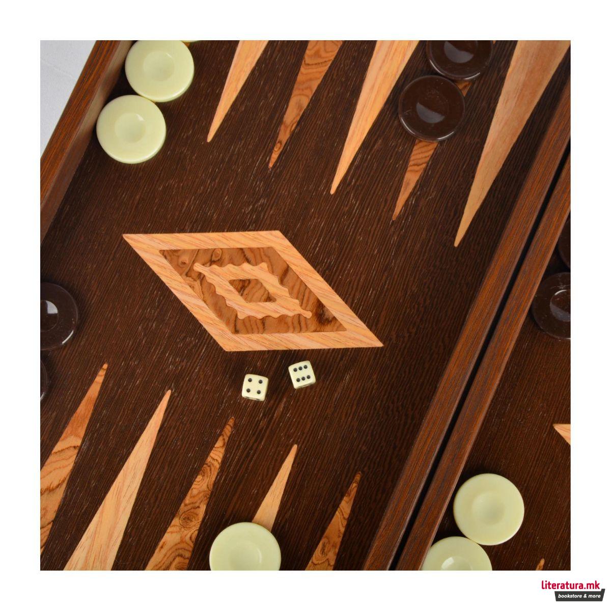 Сет за табла, Wenge & Walnut Burl - Elegant Marquetry Design, среден 