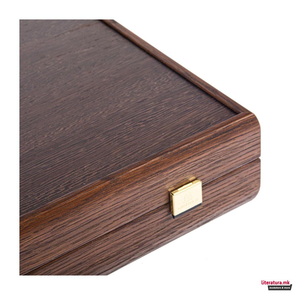 Сет за табла, Wenge & Walnut Burl - Elegant Marquetry Design, среден 