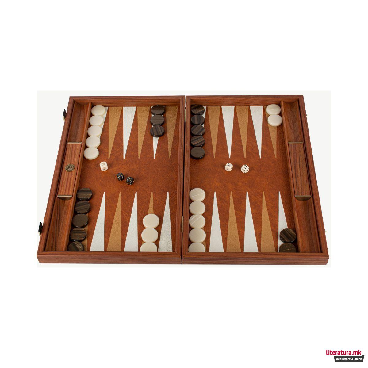 Сет за табла, Grey Beige Ostrich Tote in Caramel Brown, голем 