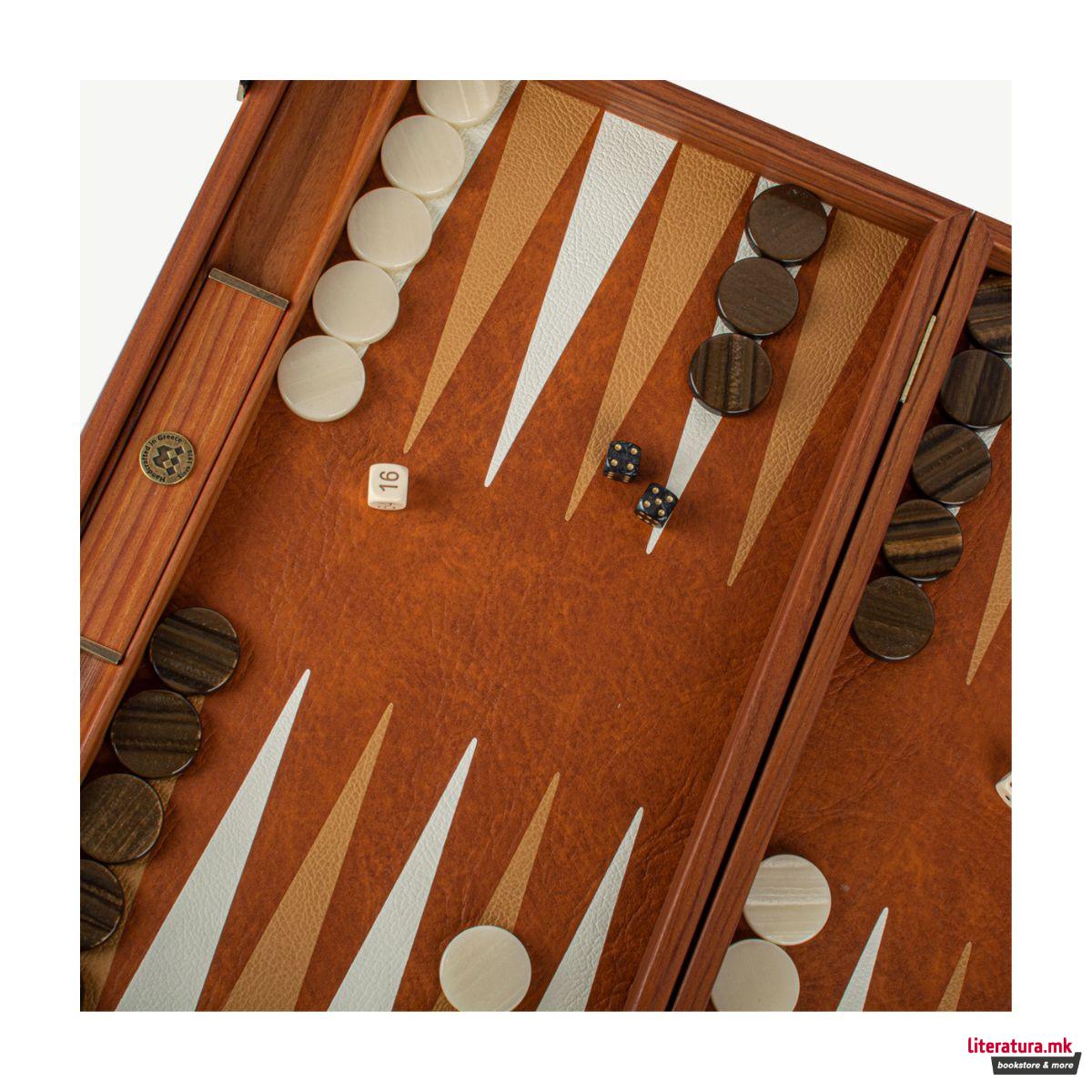 Сет за табла, Grey Beige Ostrich Tote in Caramel Brown, голем 