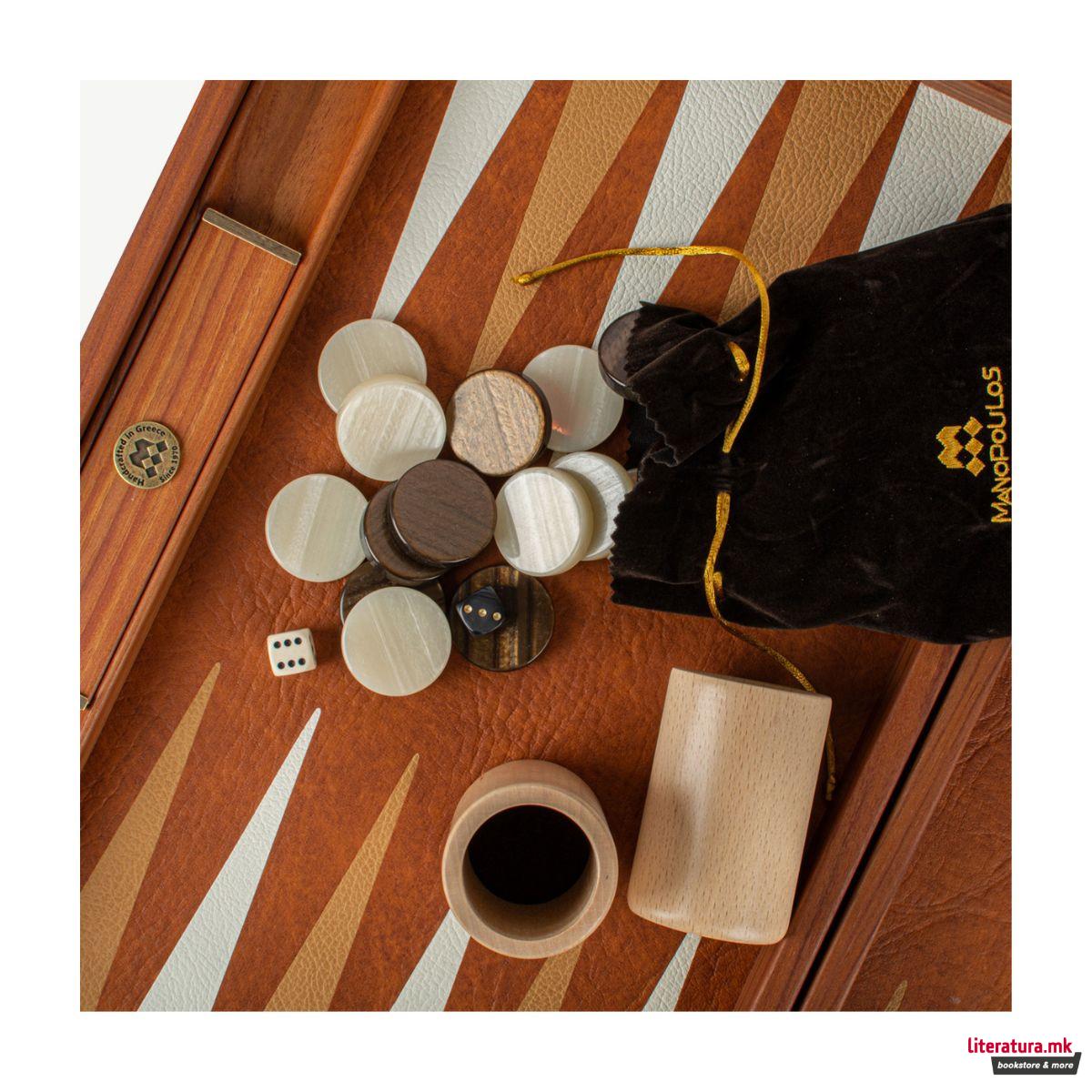 Сет за табла, Grey Beige Ostrich Tote in Caramel Brown, голем 