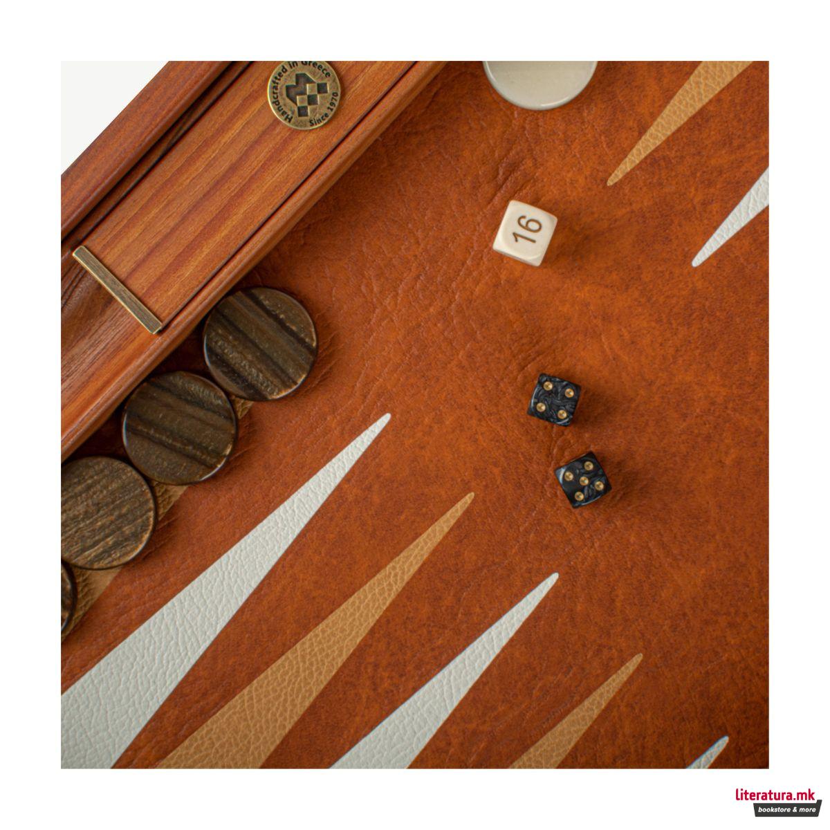 Сет за табла, Grey Beige Ostrich Tote in Caramel Brown, голем 