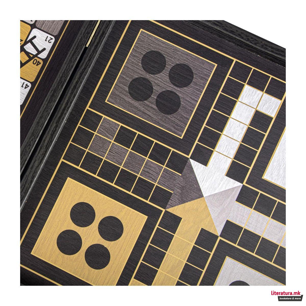 Сет игри 4 во 1, Modern Style Chess, Backgammon, Ludo & Snakes, црн 